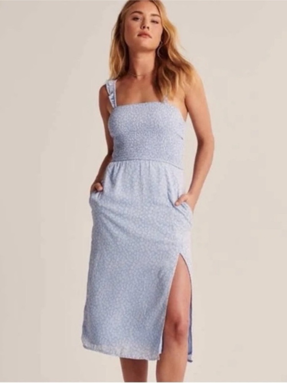 Abercrombie & Fitch Light Blue Floral Midi Dress with Ruffle Strap size S